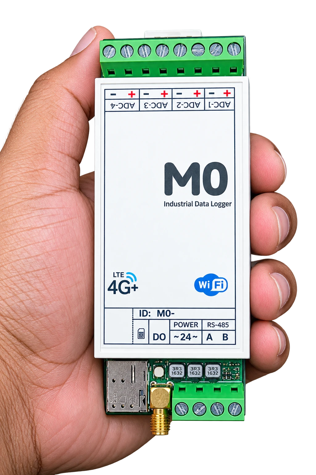 M0 4G industrial data logger held in hand