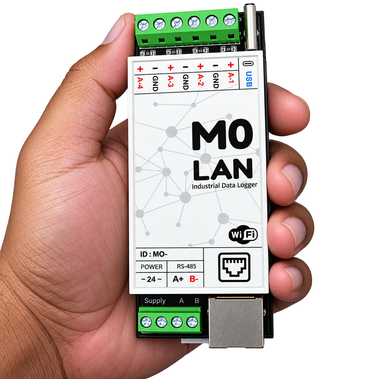 M0 LAN power terminals, USB-C and RJ45